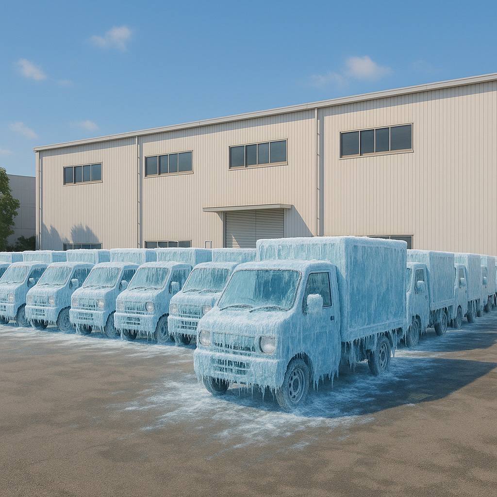 A fleet of ICE LIGHT refrigerated rental trucks